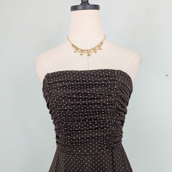 Vintage Mini Dress Y2K Polka Dot Retro Rockabilly Stapless Flare Tulle Brown 8 - Picture 4 of 13